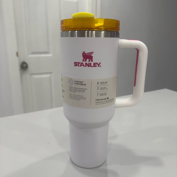 Brand new Stanley tumbler 40 oZ White Mug with Pink and Yellow Highlights - Picture 2 of 5